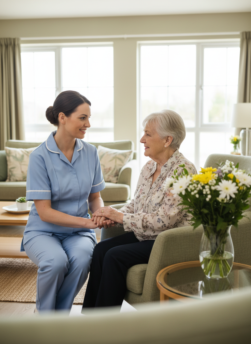 Caring nurse with senior resident