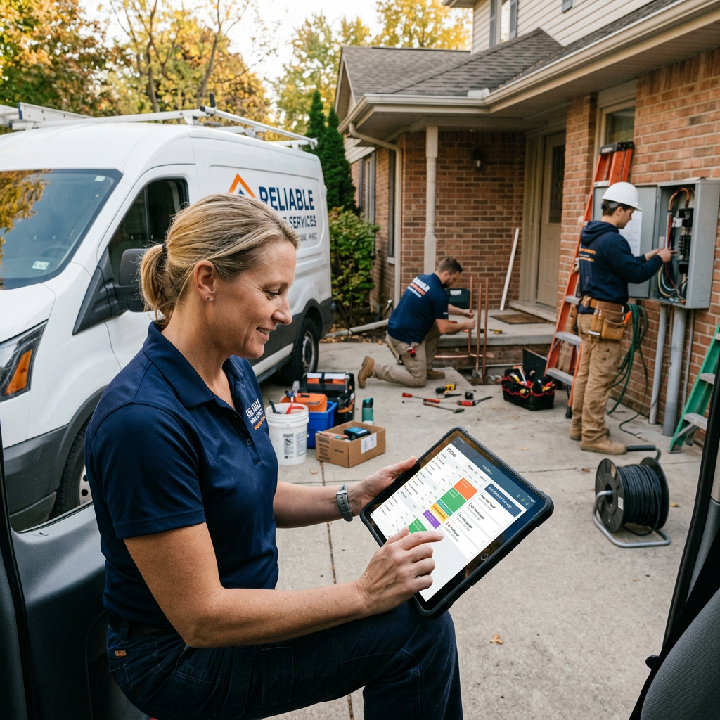Service company owner using AI automation
