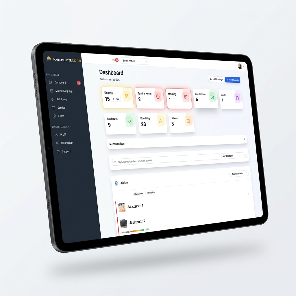 HAUS.MEISTER.DIGITAL Dashboard – Objektverwaltung und Aufgabenübersicht