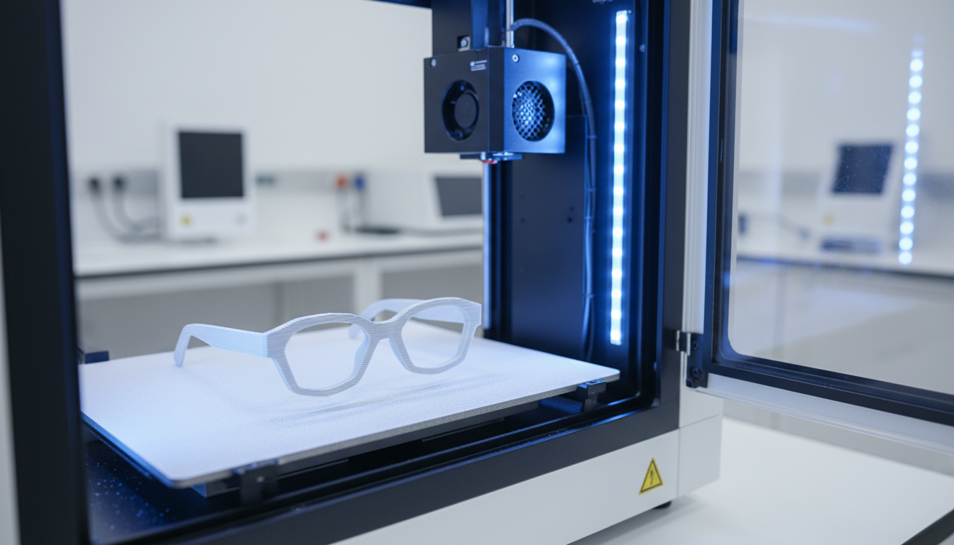 3D printed eyeglass frames being manufactured