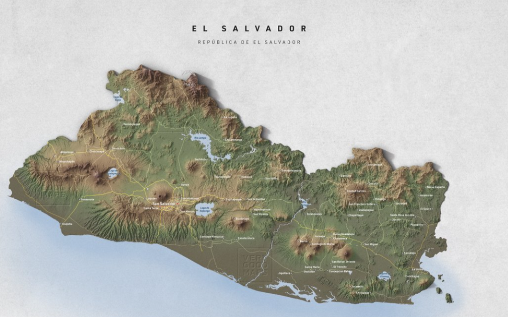 Topographical map of El Salvador