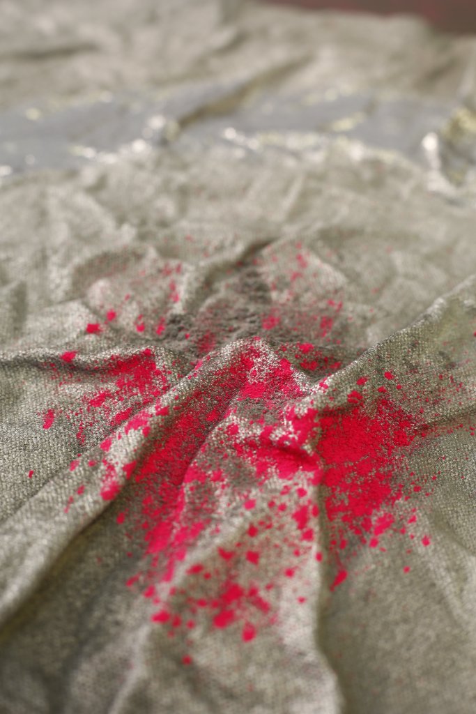 Pink Pigment on Gold Fabric