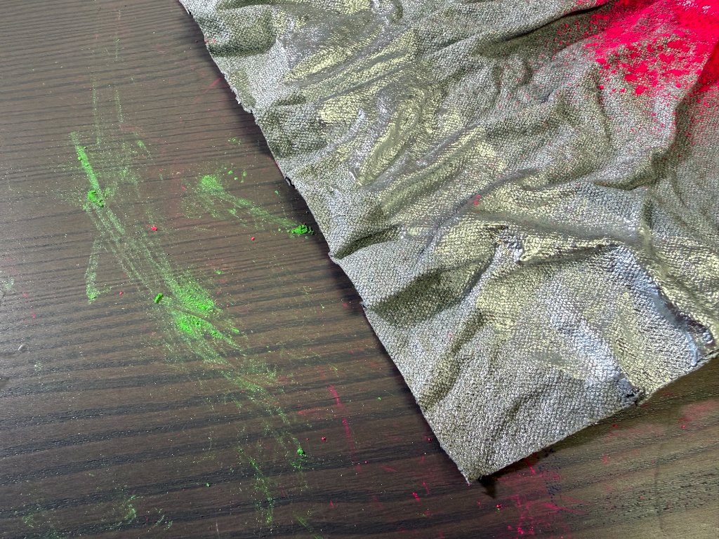 Pink and Green Pigment on Fabric