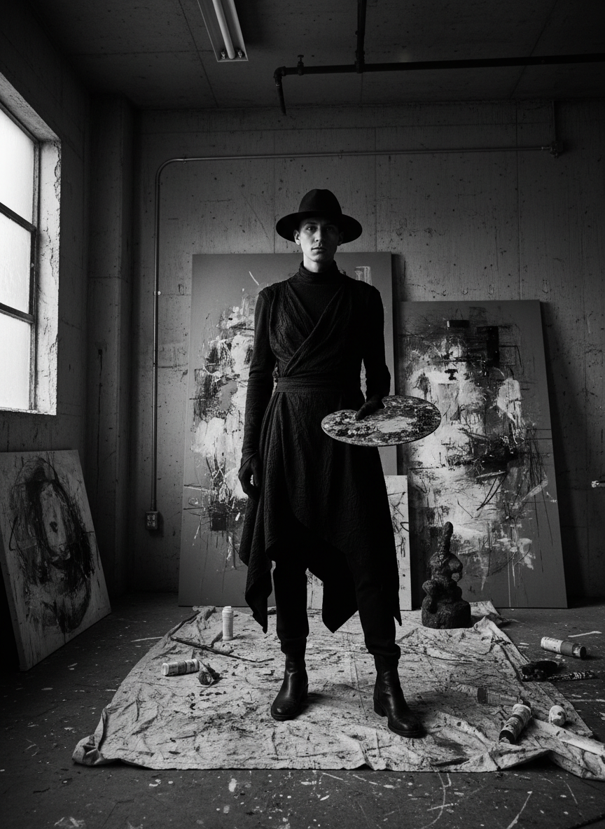 Portrait of Élara Voss in her studio