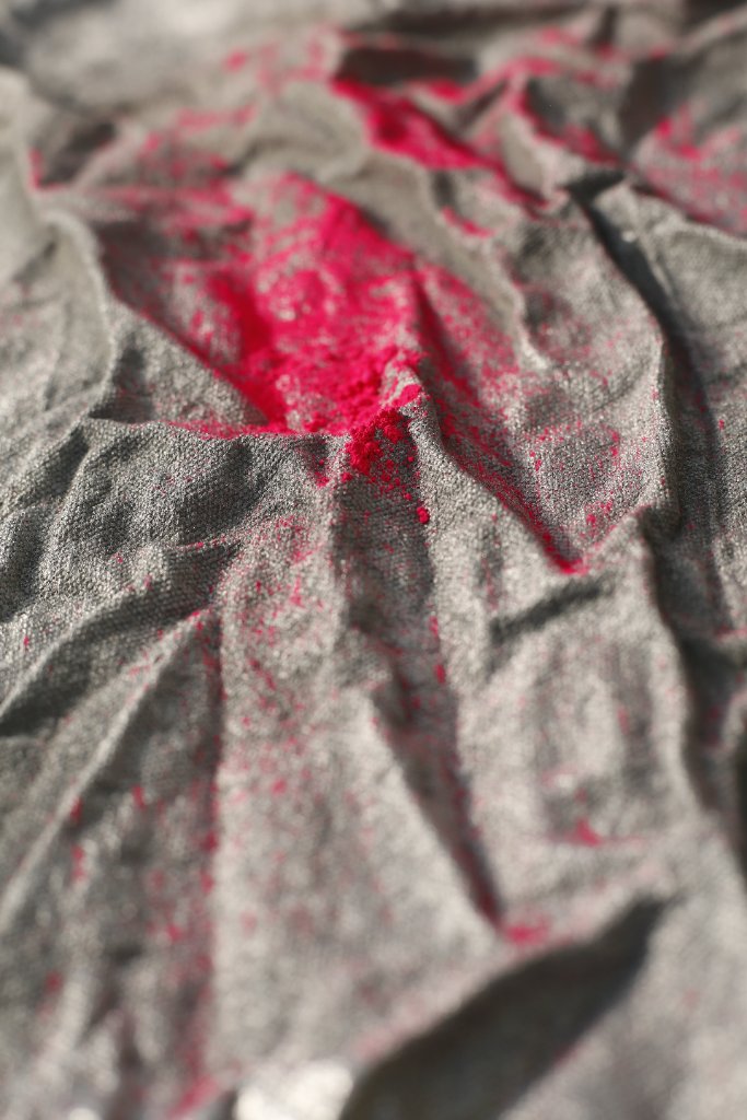Pink Pigment on Silver Fabric