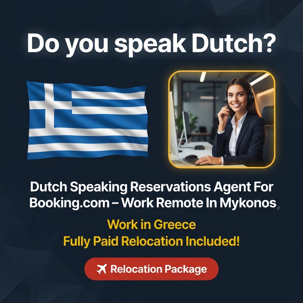 Dutch Speaking Reservations Agent For Booking.com – Work Remote In Mykonos, Greece job in Greece - Mercier Consultancy