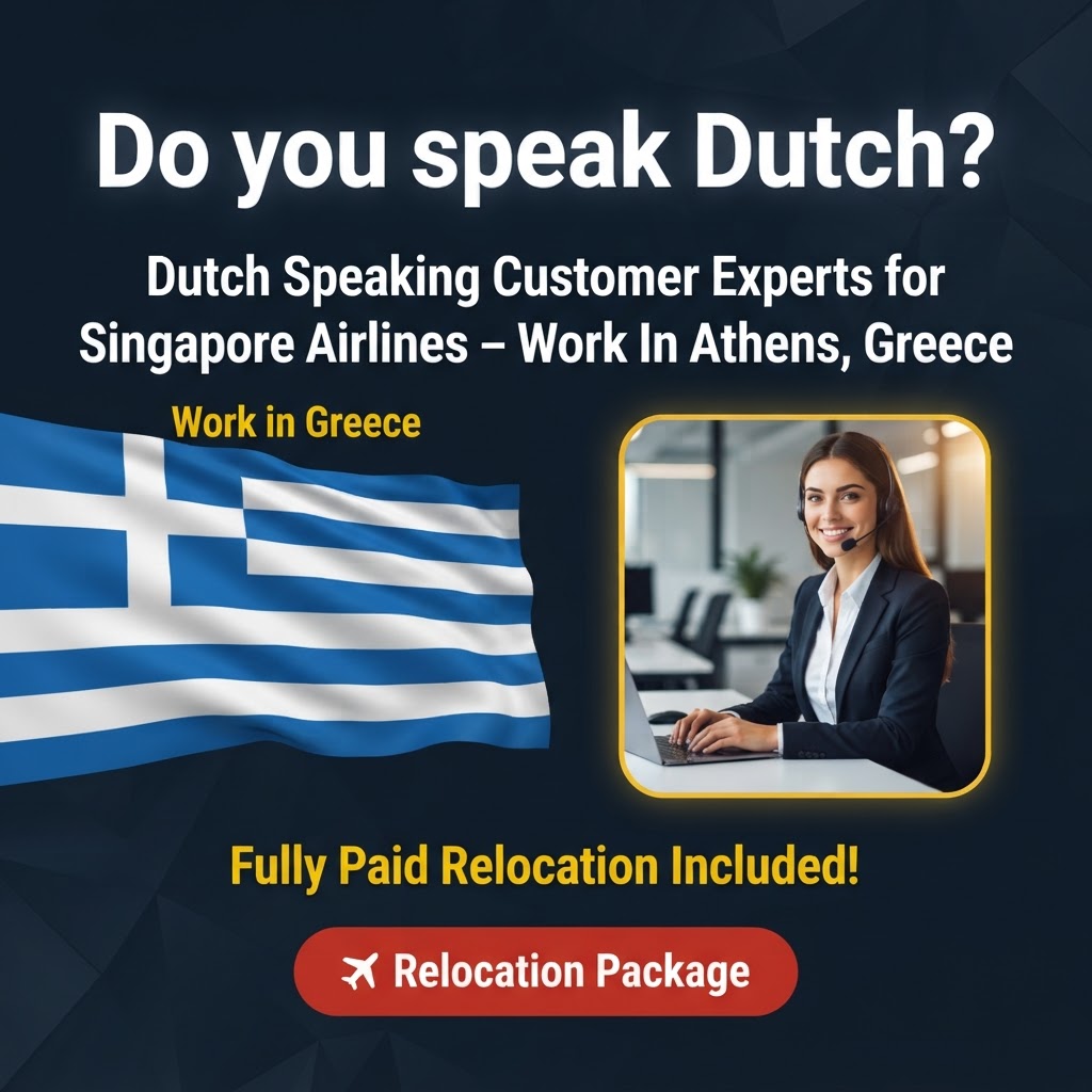 Dutch Speaking Customer Experts for Singapore Airlines – Work In Athens, Greece job in Greece - Mercier Consultancy