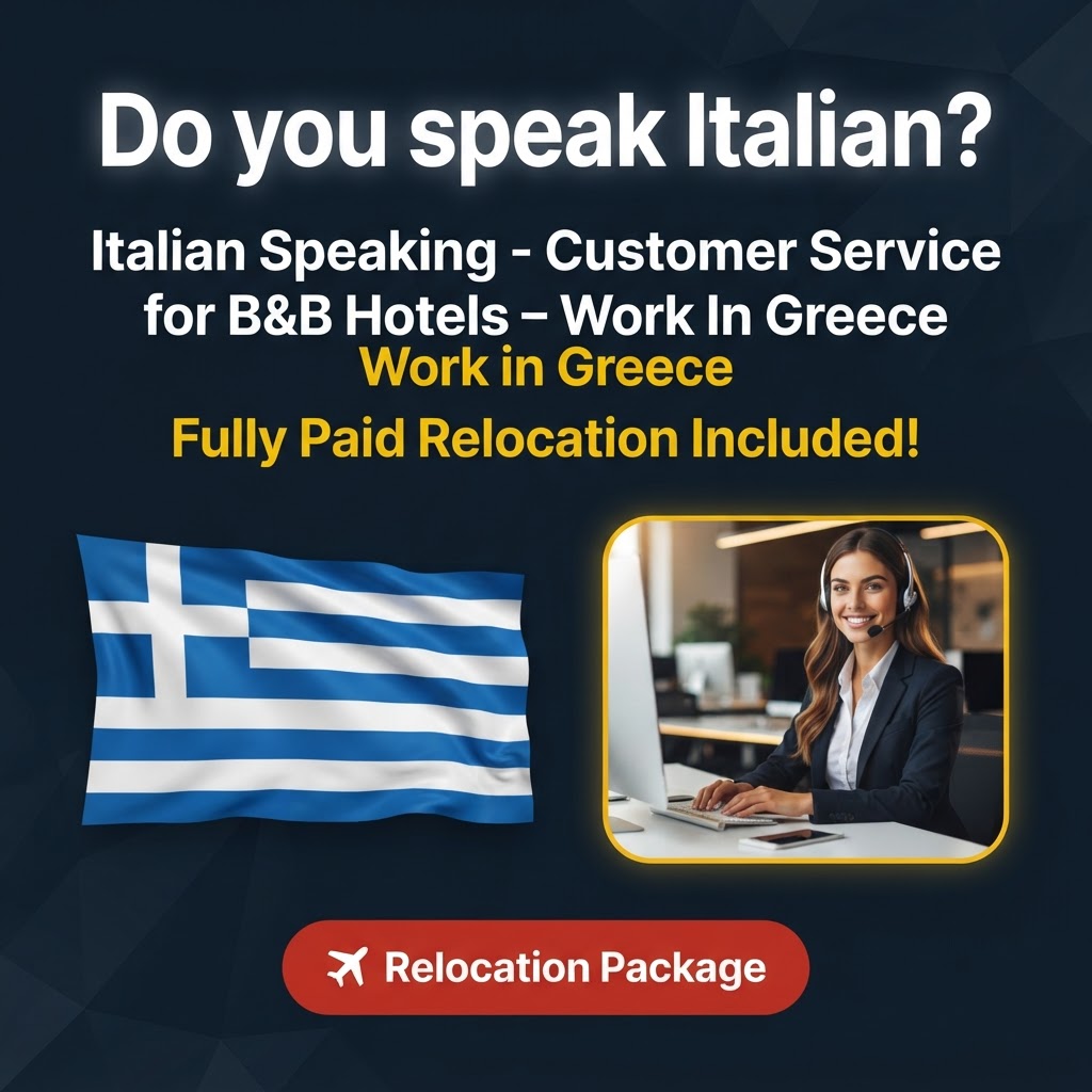 Italian Speaking - Customer Service for B&B Hotels – Work In Greece job in Greece - Mercier Consultancy