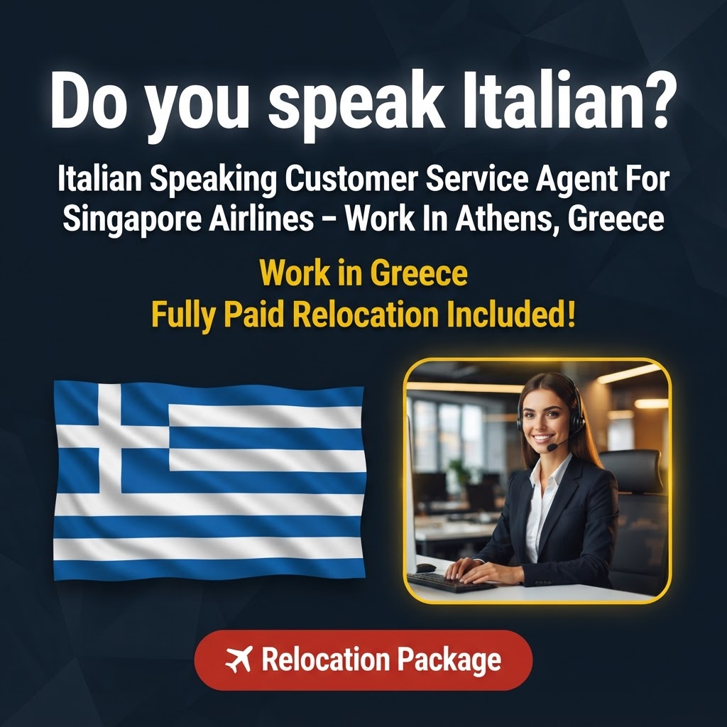 Italian Speaking Customer Service Agent For Singapore Airlines – Work In Athens, Greece job in Greece - Mercier Consultancy