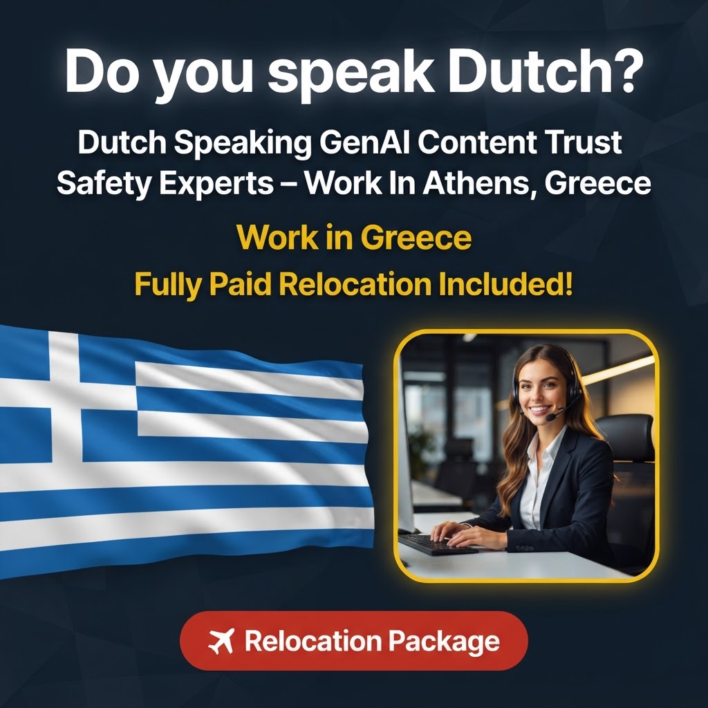 Dutch Speaking GenAI Content Trust and Safety Experts – Work In Athens, Greece job in Greece - Mercier Consultancy