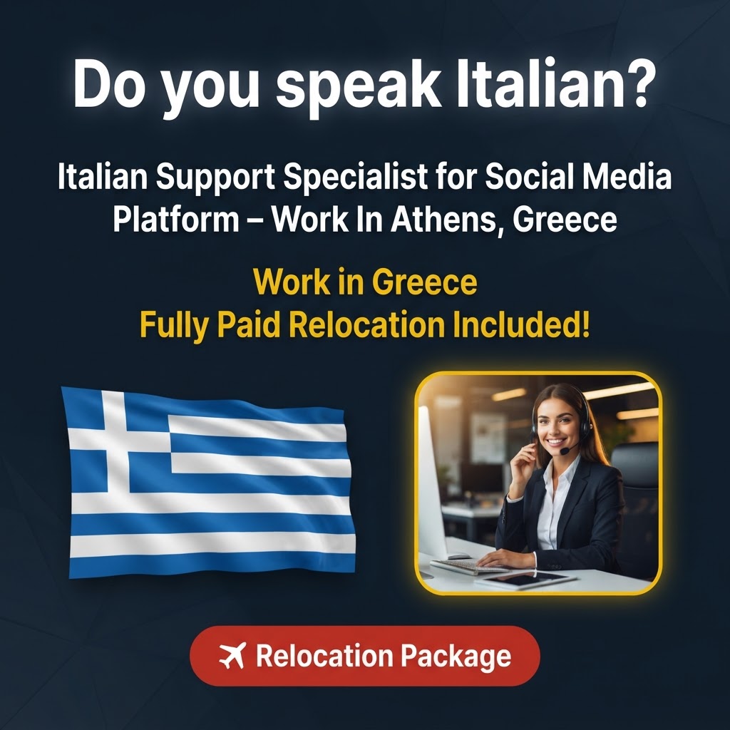 Italian Support Specialist for Social Media Platform – Work In Athens, Greece job in Greece - Mercier Consultancy