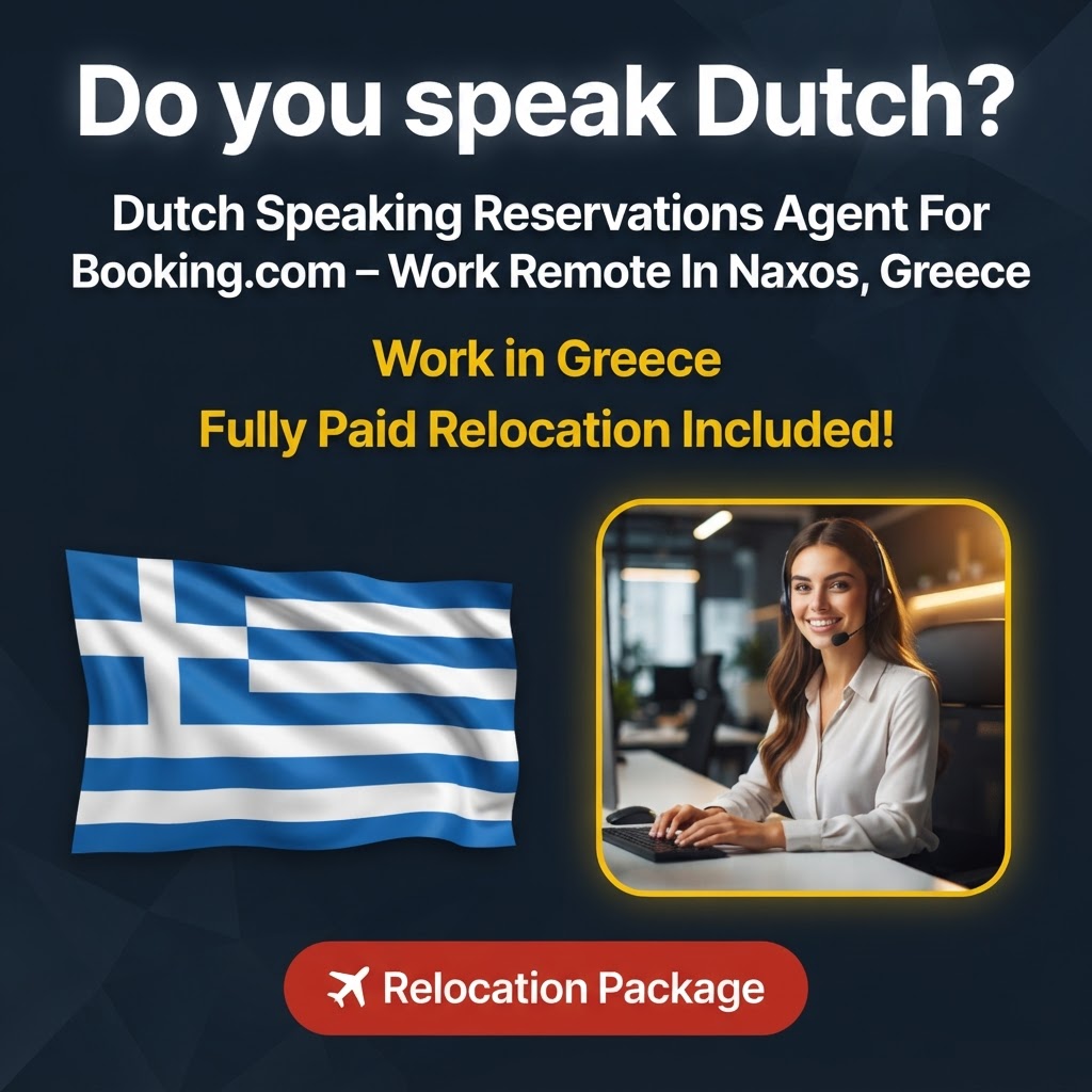 Dutch Speaking Reservations Agent For Booking.com – Work Remote In Naxos, Greece job in Greece - Mercier Consultancy