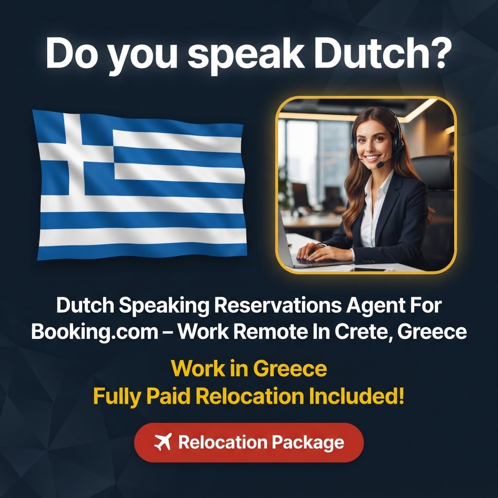 Dutch Speaking Reservations Agent For Booking.com – Work Remote In Crete, Greece job in Greece - Mercier Consultancy