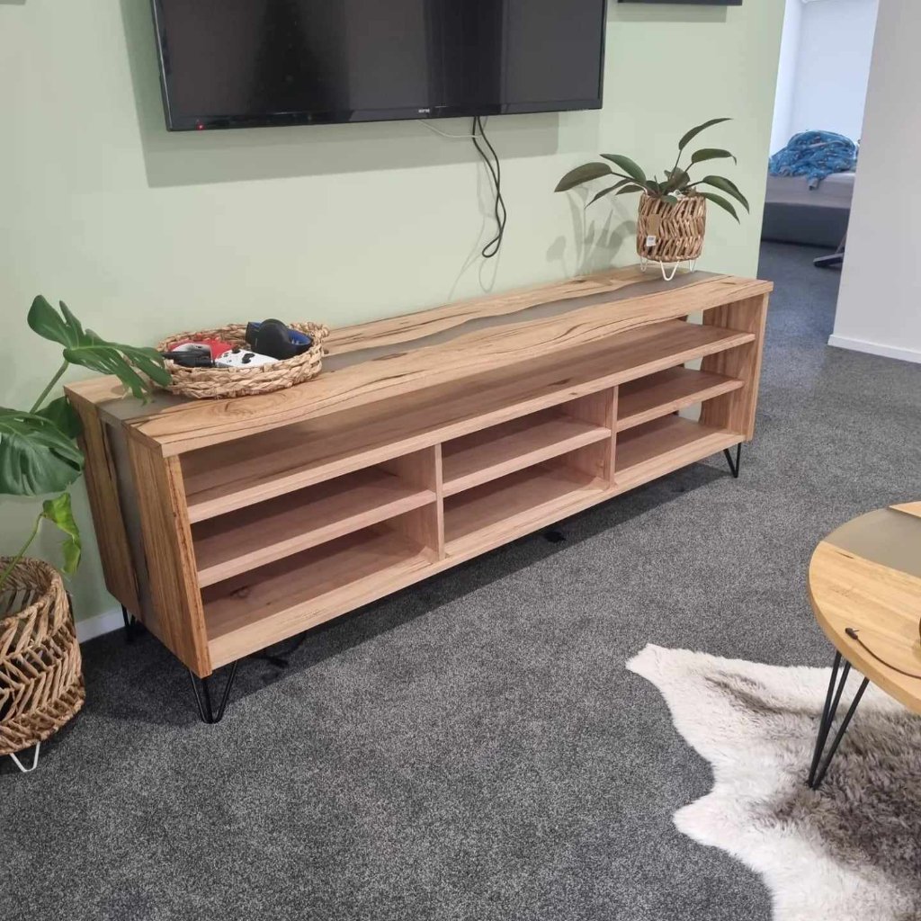 Wormy Chestnut & Frosty Resin TV Cabinet