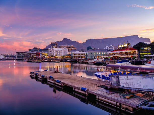 Cape Town harbour and Table Mountain at sunset