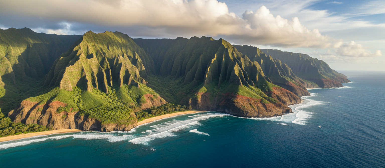 Kauai coastline aerial view