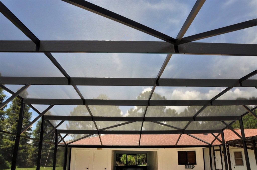 Screened pool enclosure with palm trees Central Florida