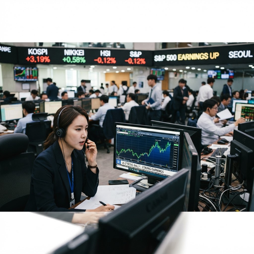 Asian shares mixed, with Kospi up 3% after US stocks rally on strong earnings