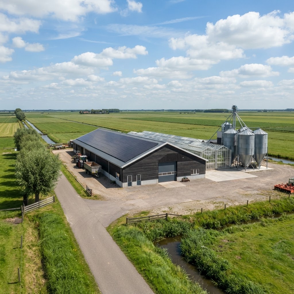 Agrarisch bedrijf met zonnepanelen op de schuur in Nederland
