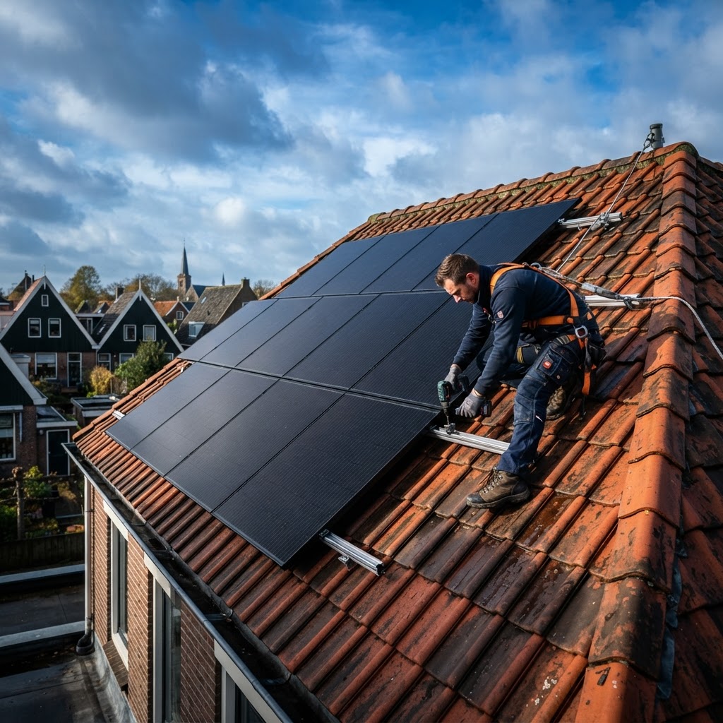 Zonnepanelen installatie op een Nederlands dak door LaadGarant