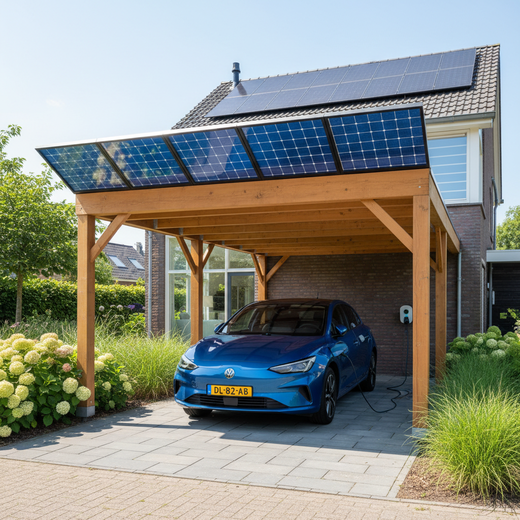 Elektrische auto laden bij solar carport