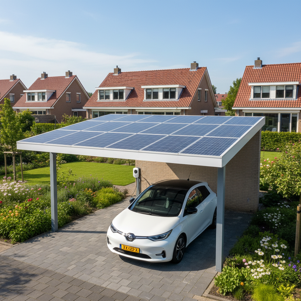 Solar carport installatie met laadpaal voor elektrische auto – LaadGarant