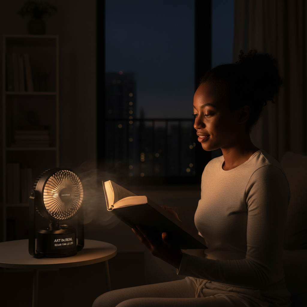 Art In Real Solar Fan LED Lantern Black
