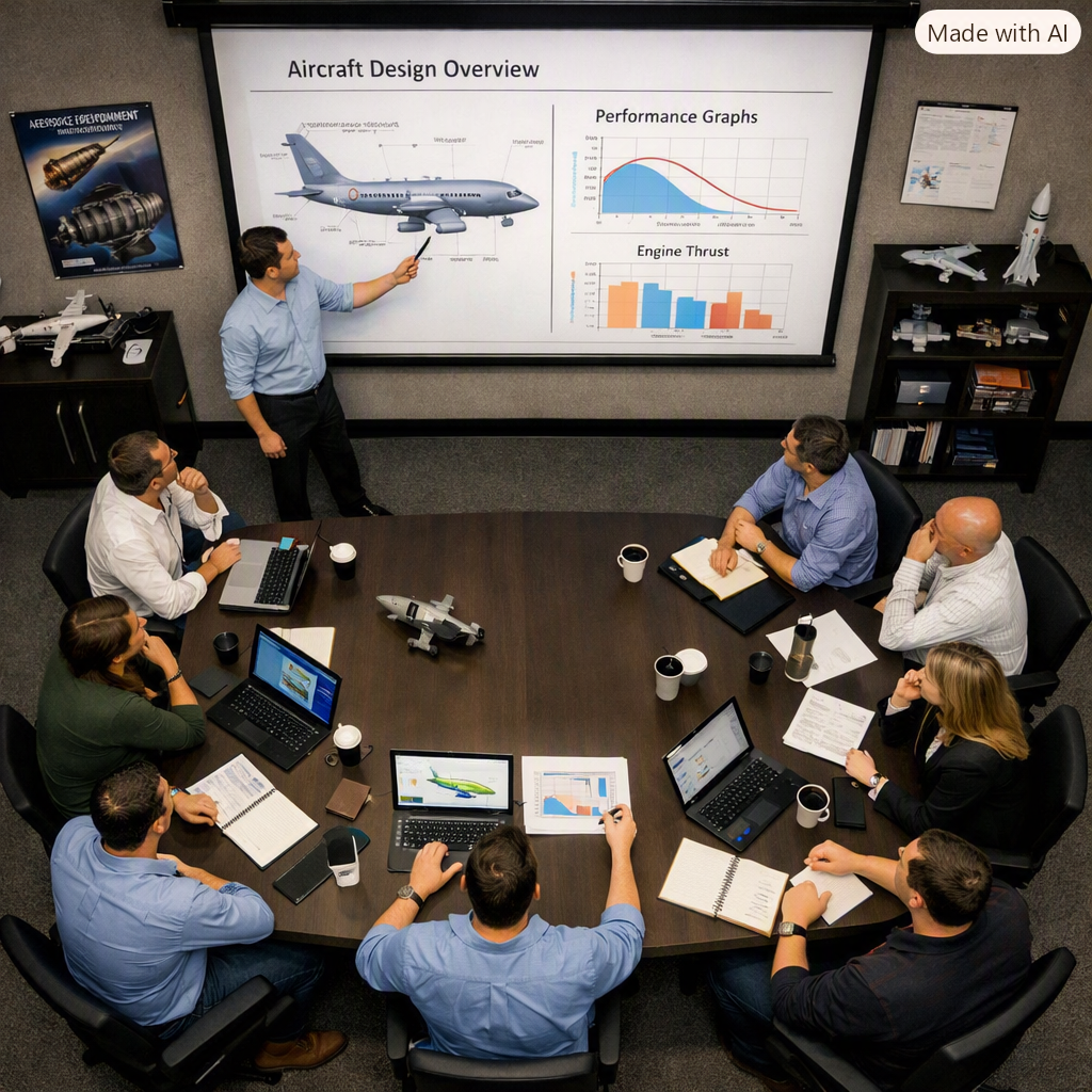 Aerospace engineers at workstations