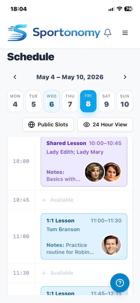 Schedule screen