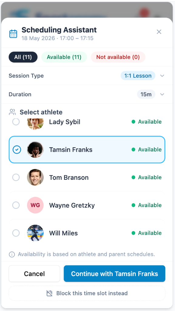 Scheduling Assistant screen
