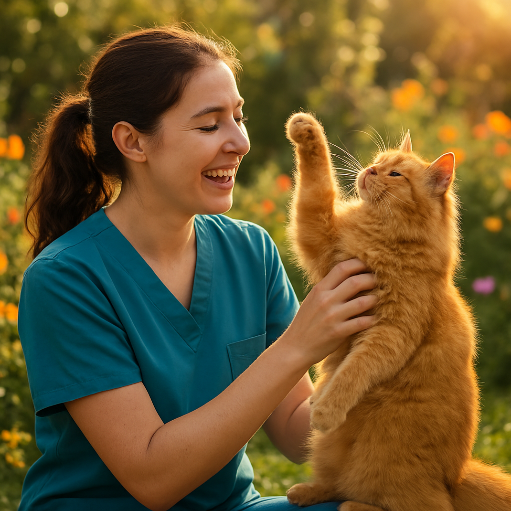 Happy guardian with pets