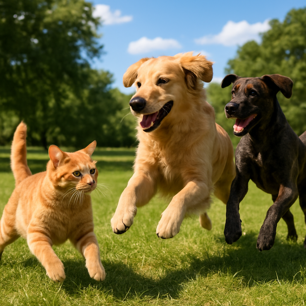 Happy pets running
