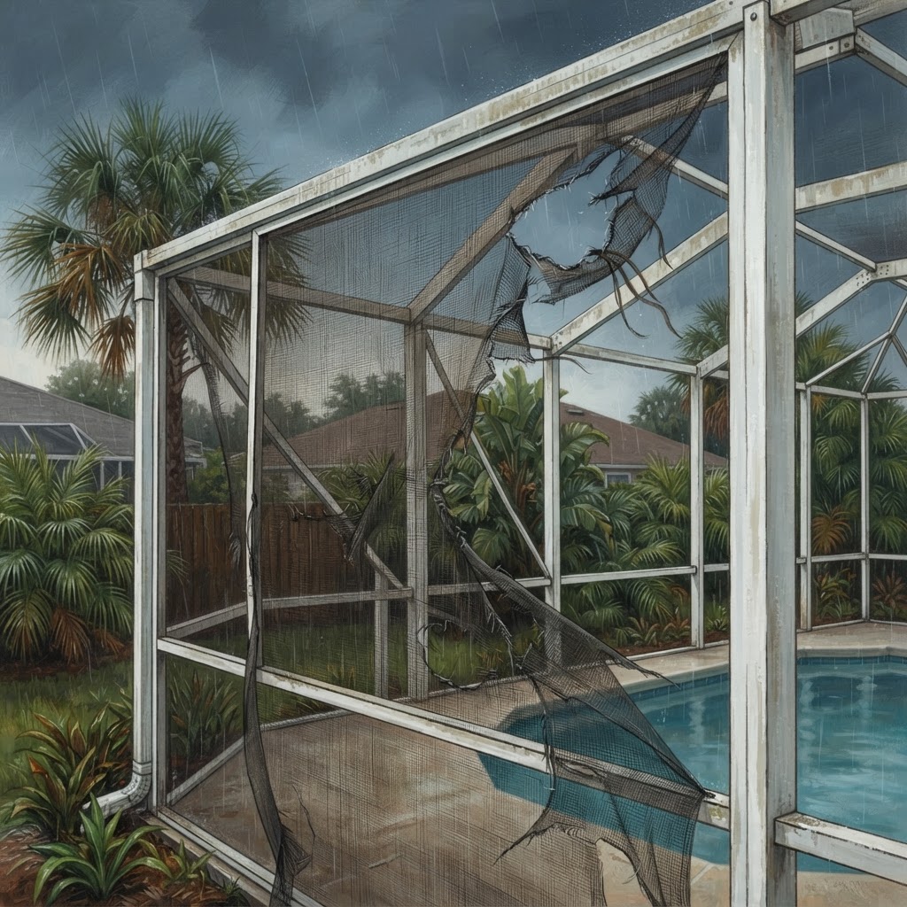 Editorial illustration for Summer Storm Damage Screen Mesh in Daytona: Why Afternoon Thunderstorms Tear Screens Fast