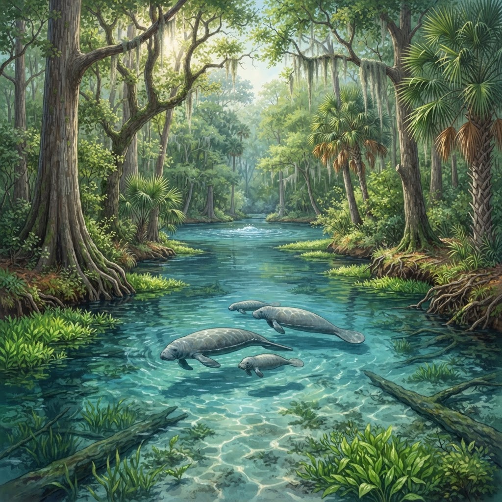 Editorial illustration for Blue Spring State Park in Volusia County: Daytona Homeowners’ Guide to Bringing Florida Springs Beauty Home