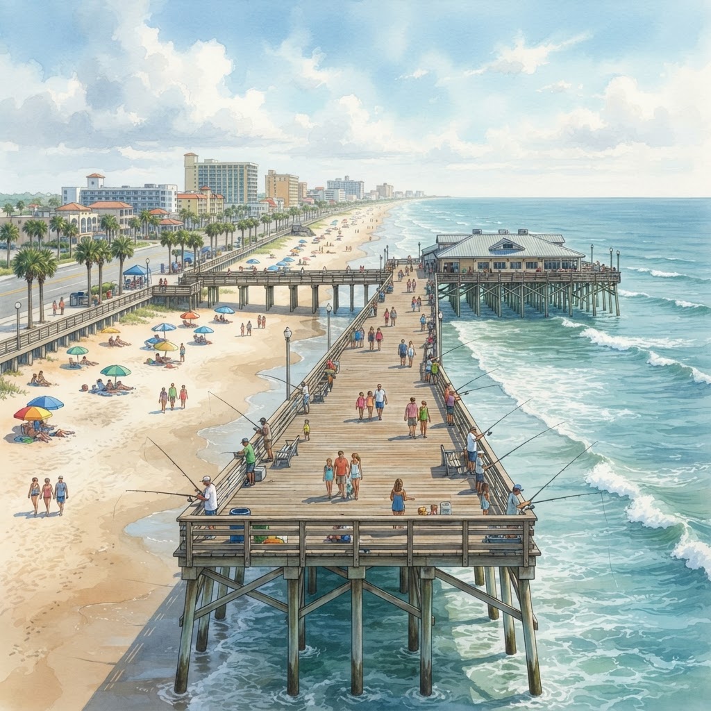 Editorial illustration for Daytona Beach Pier in Daytona: Fishing, Family Fun, and Coastal Screen Tips for Volusia County Homeowners
