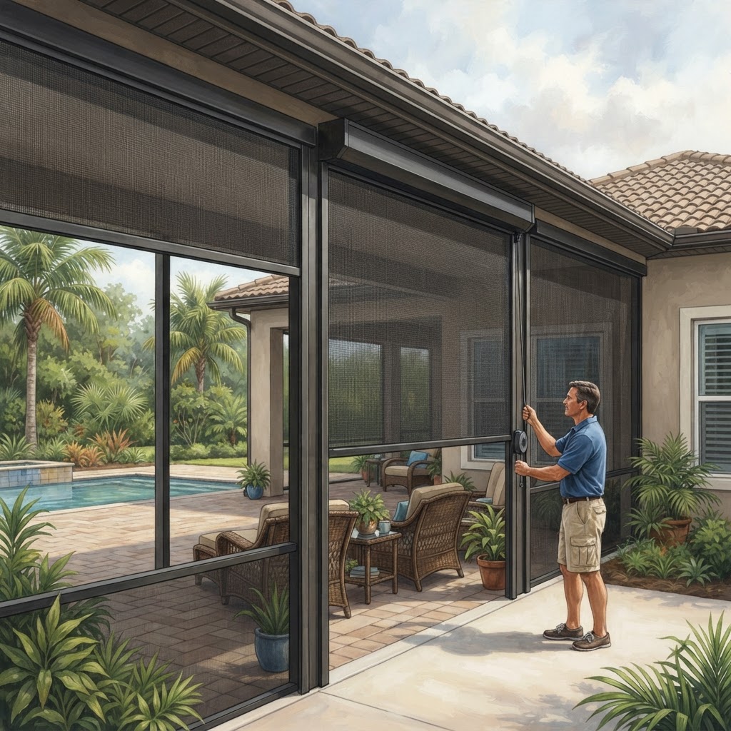 Editorial illustration for Hurricane Screens for Lanais in Daytona: Smarter Florida Hurricane Protection for Volusia County Homes
