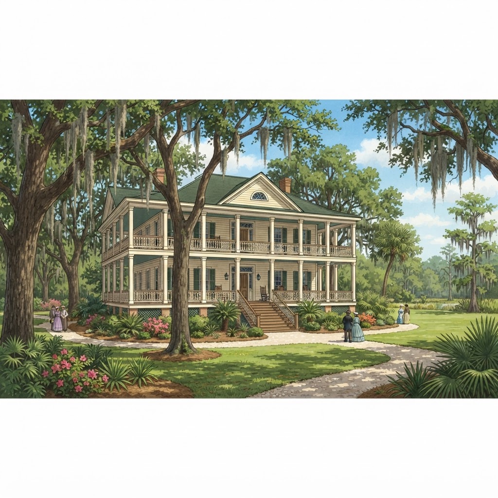 Editorial illustration for DeBary Hall Historic Site in Volusia County: Florida History and Outdoor Living Ideas for Daytona Homeowners
