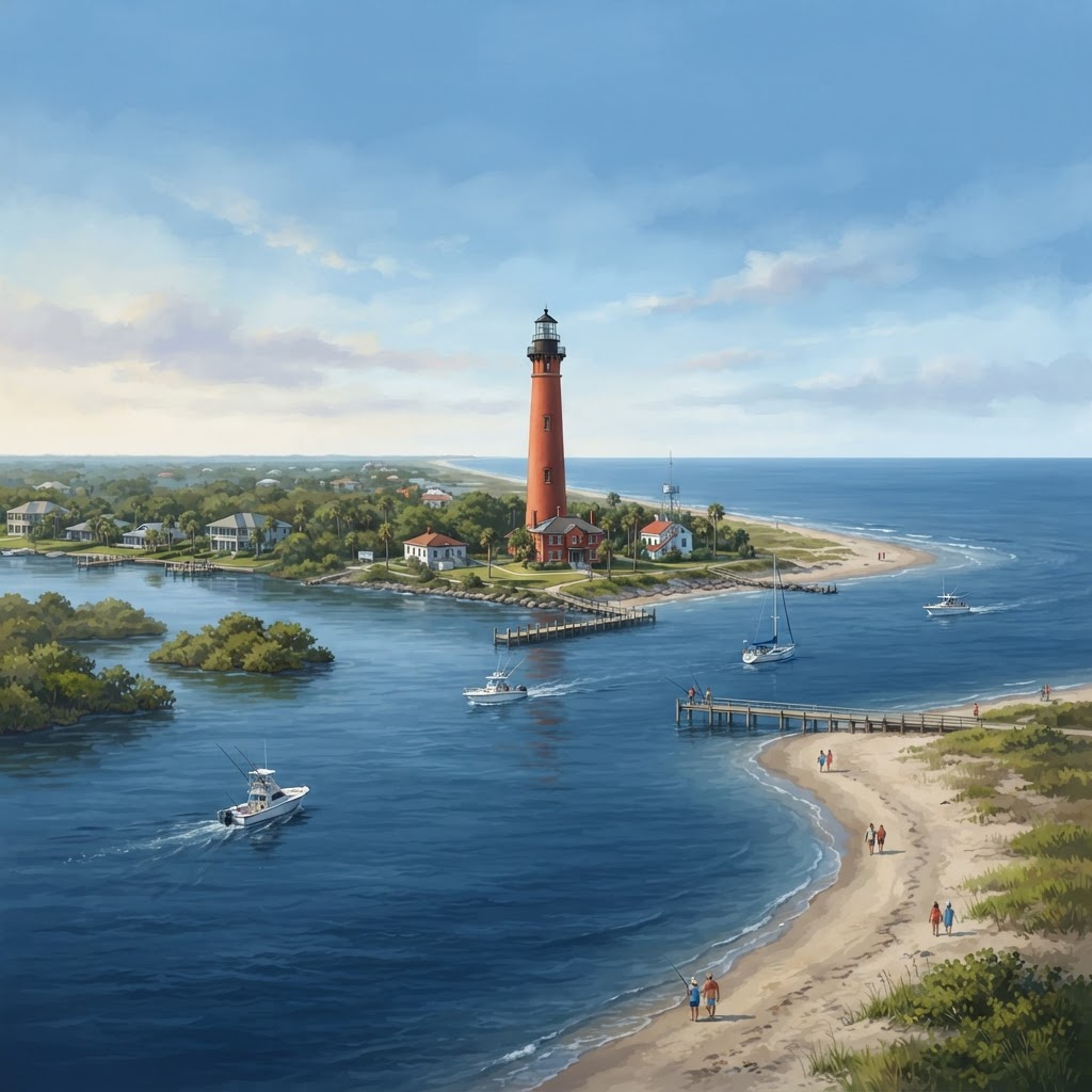Editorial illustration for Ponce Inlet in Volusia County: Things to Do, Natural Beauty, and Smart Screen Upgrades for Coastal Homes