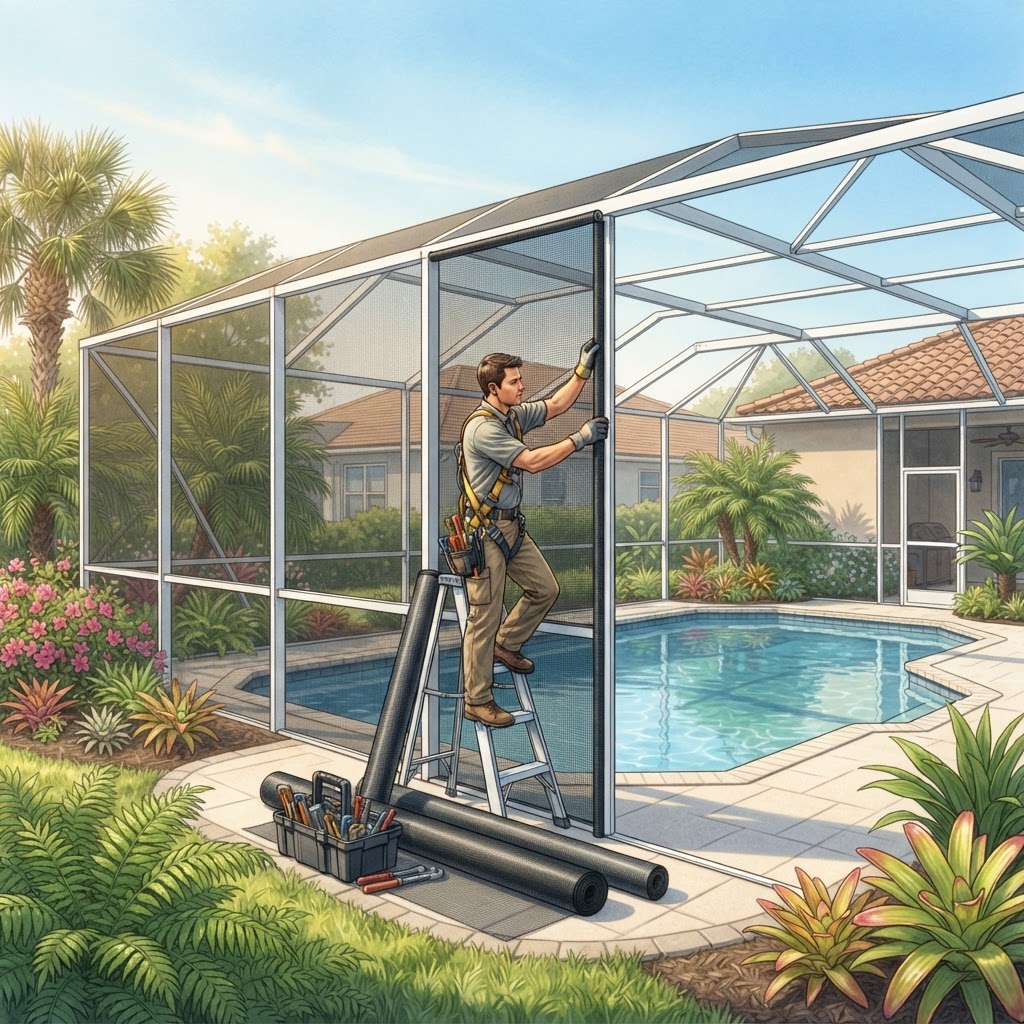 Editorial illustration for Best Time to Rescreen Pool in Daytona: Smart Seasonal Timing for Volusia County Homes