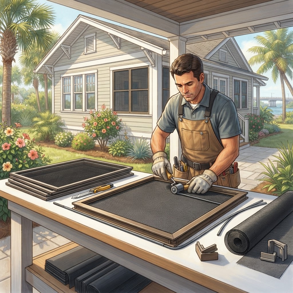 Editorial illustration for Window Screen Repair in Daytona: Custom Rebuilds That Keep Volusia County Homes Cool and Bug-Free