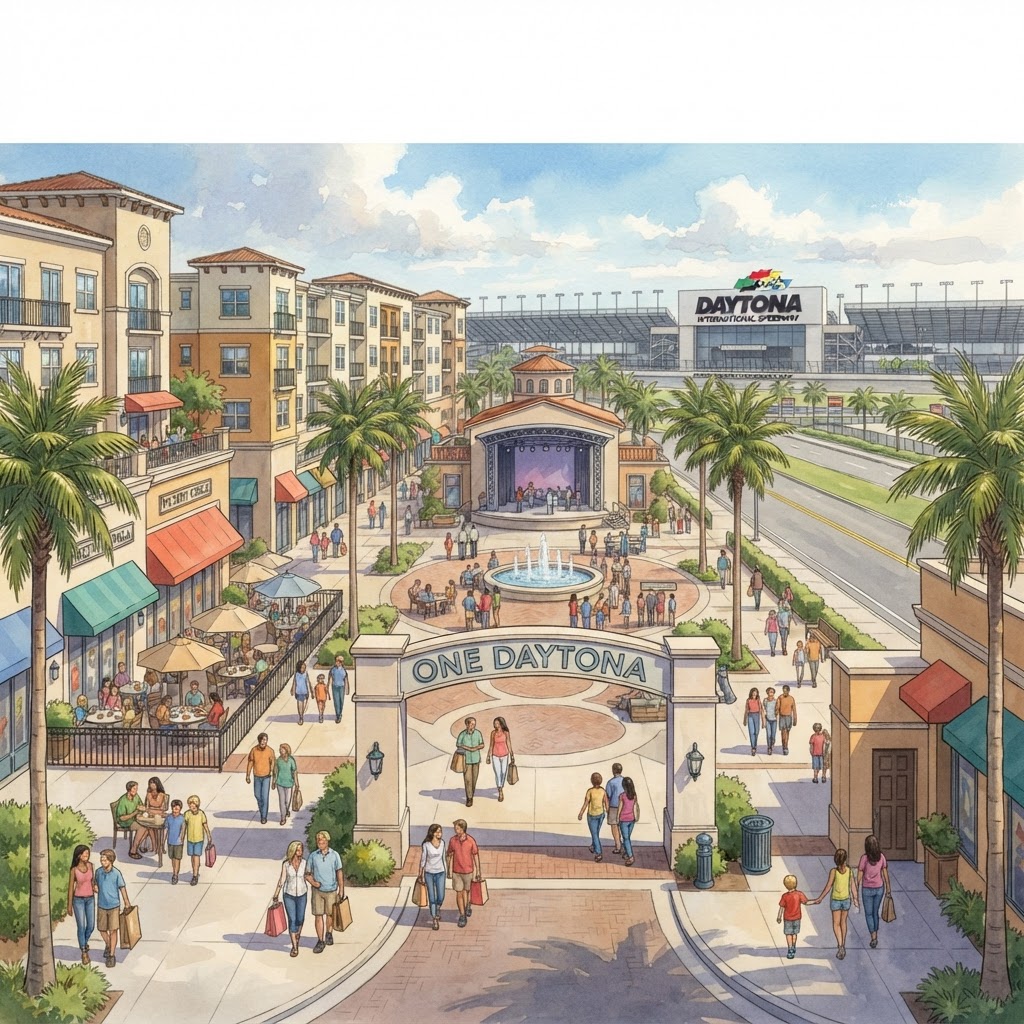 Editorial illustration for One Daytona in Daytona: Shopping, Entertainment, and Screen Repair Tips for Volusia Homeowners