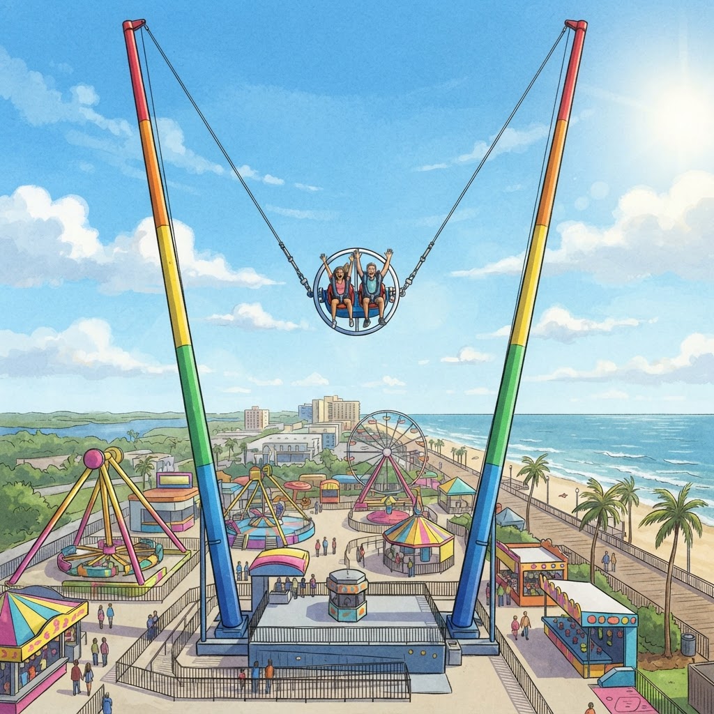 Editorial illustration for Screamer’s Park Daytona: What the Slingshot Ride Says About Daytona Beach Living and Screen Repair