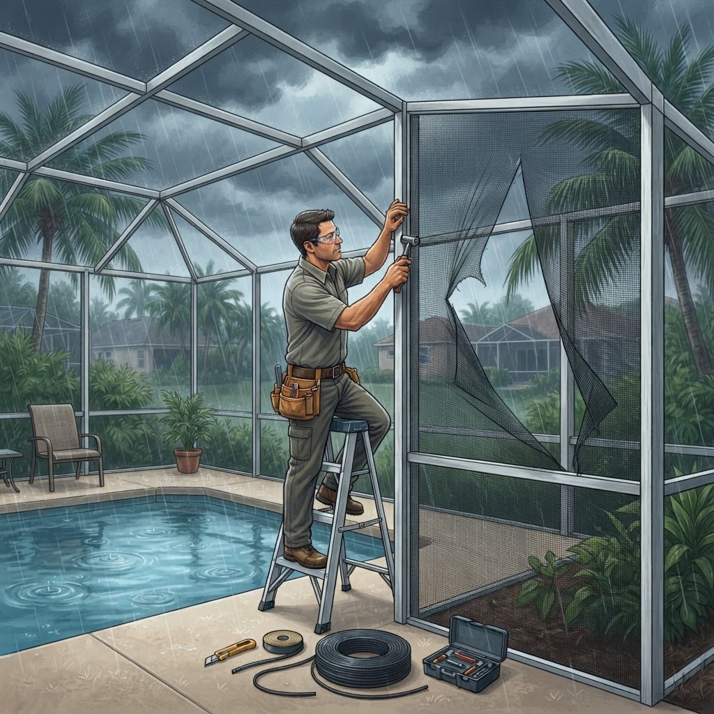 Editorial illustration for Summer Storms and Screen Mesh Repair in Daytona: Stop Microburst Damage Early