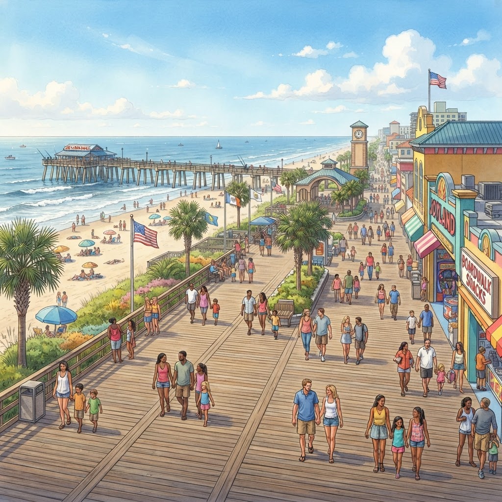 Editorial illustration for Daytona Beach Boardwalk in Daytona: Coastal Living Inspiration for Volusia County Homeowners