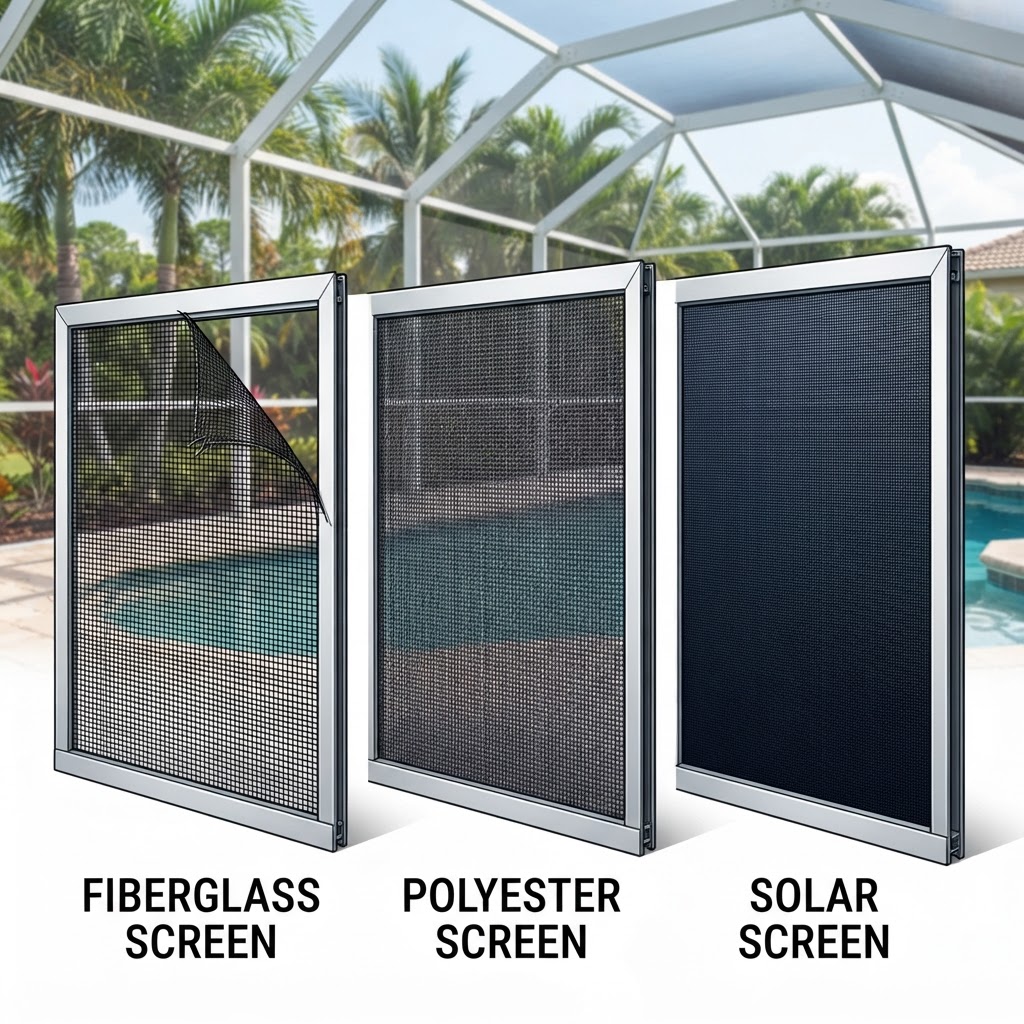 Editorial illustration for Best Screen Material for Daytona Homes: Fiberglass vs Polyester vs Solar Screen