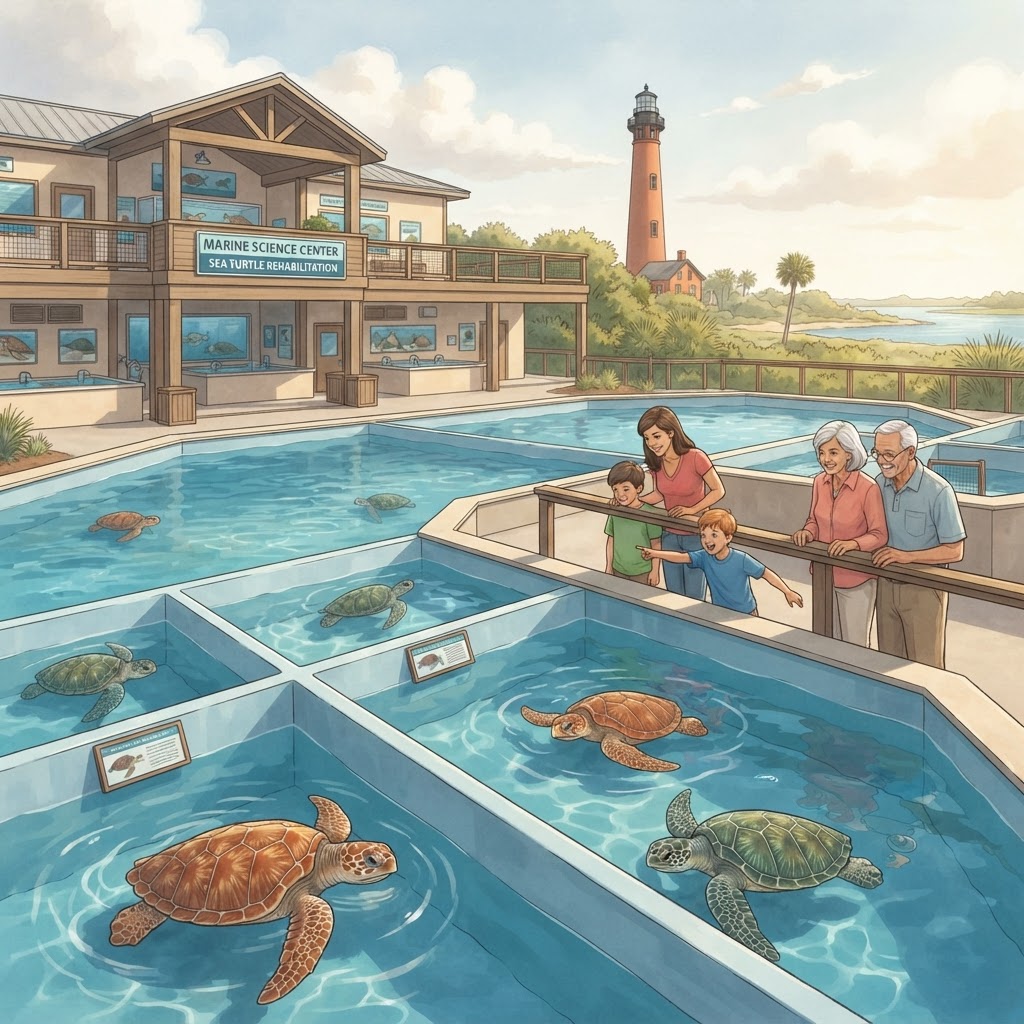Editorial illustration for Marine Science Center in Ponce Inlet: Volusia County’s Sea Turtle Experience Near Daytona