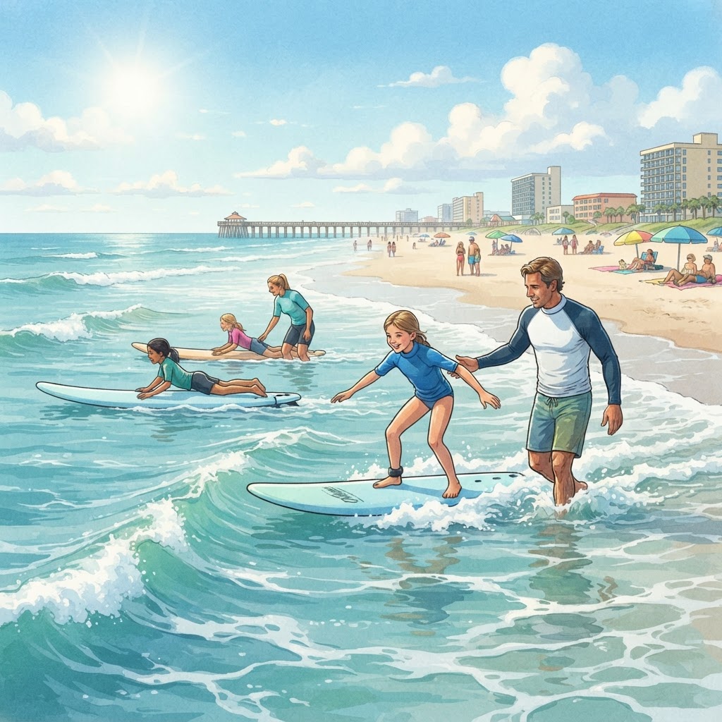 Editorial illustration for Daytona Surfing School in Daytona Beach: Best Surfing Lessons and Smart Outdoor Living Tips for Volusia County