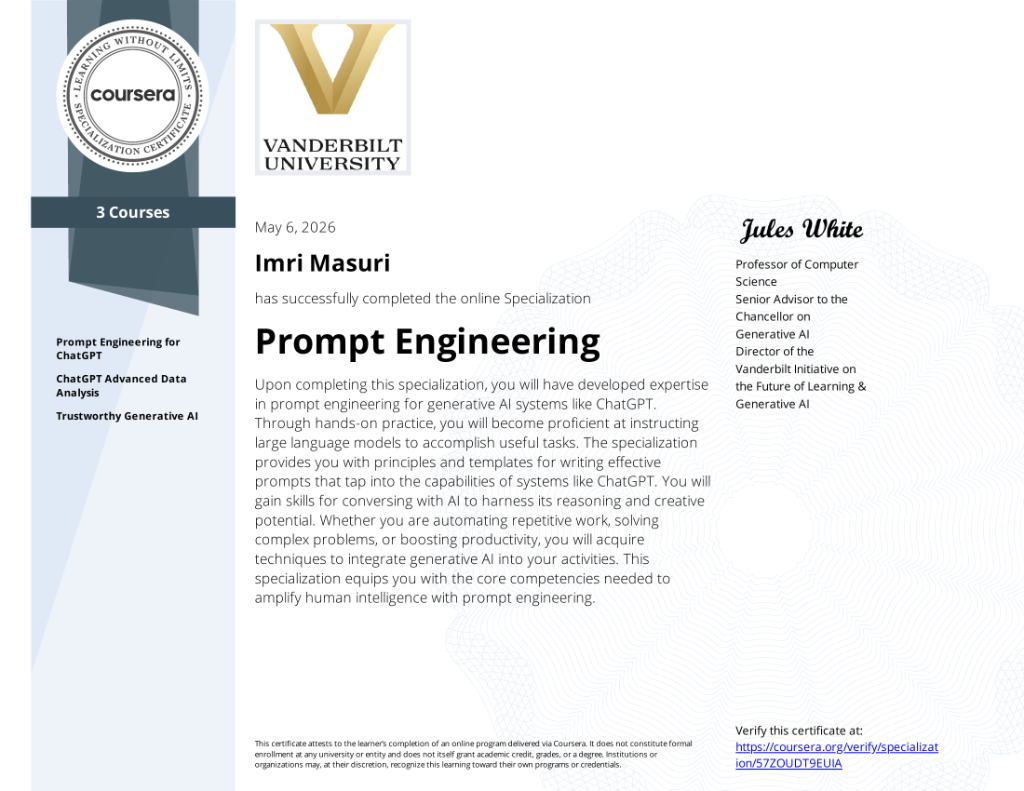Prompt Engineering Specialisation Certificate