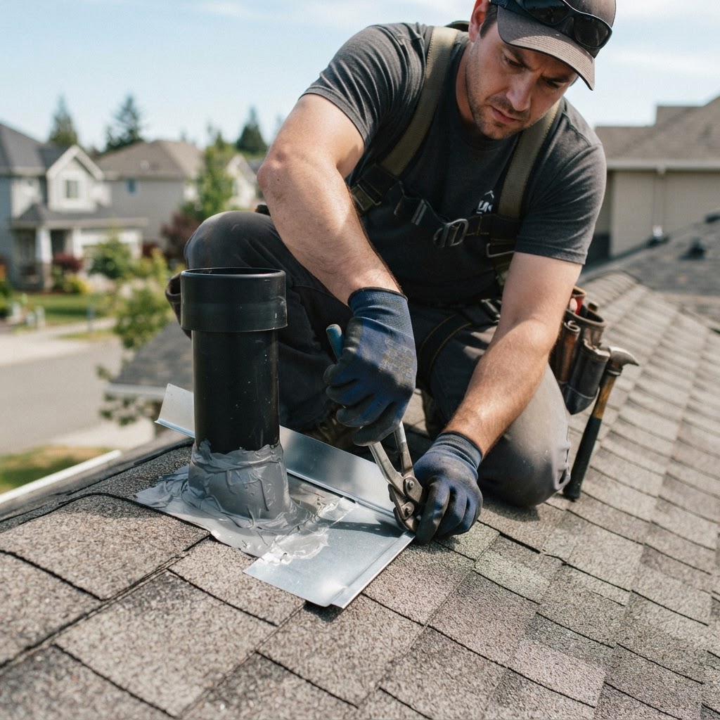 Roofer working on a residential roof