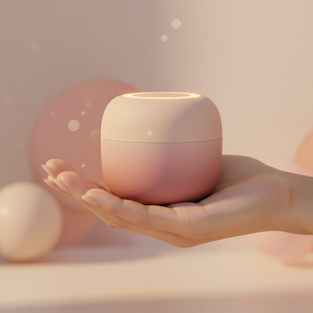 Glou portable lotion warmer in soft peachy pink